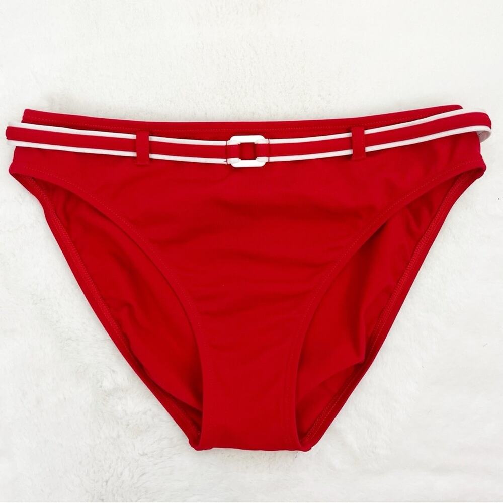 Vintage Jag Bikini Bottoms Retro Mod Swim Poolside Beach Red White Belt Large